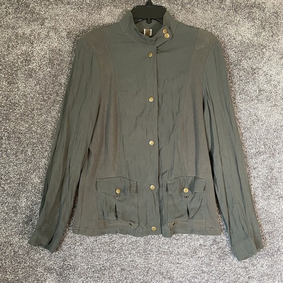 XCVI Military Cargo Jacket Womens Large Poplin Safari Green Lightweight Top‎ - Picture 1 of 16